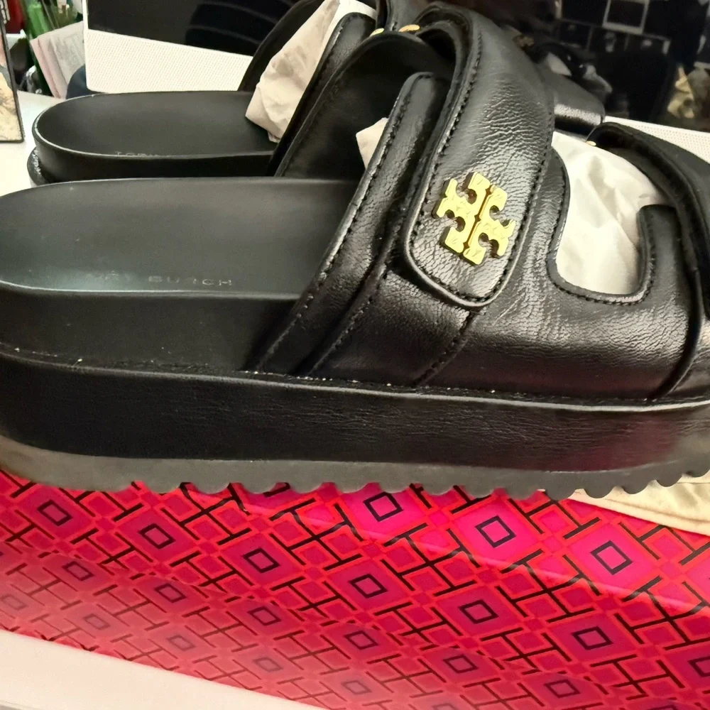 Tory Burch Black Slides with Gold Details - Picture 3 of 6